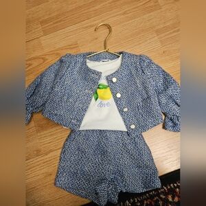 Janie And Jack Blue&White Tweed Jacket/Shorts/ Shirt 3piece Set 6-12 Months
